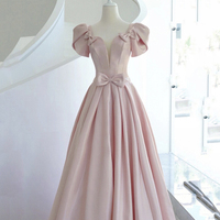 Pink Satin Long Prom Dress Pink Evening Dress - Thumbnail 1
