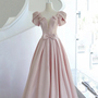 Pink Satin Long Prom Dress Pink Evening Dress-1