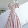 Pink Satin Long Prom Dress Pink Evening Dress-2