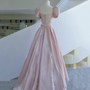 Pink Satin Long Prom Dress Pink Evening Dress-3