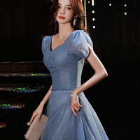 Blue tulle sequins long prom dress evening gown - Thumbnail 3