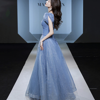 Blue tulle sequins long prom dress evening gown - Thumbnail 2