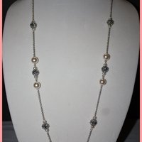 Pearl & Silver Ball Drop Necklace with Earrings - Thumbnail 1