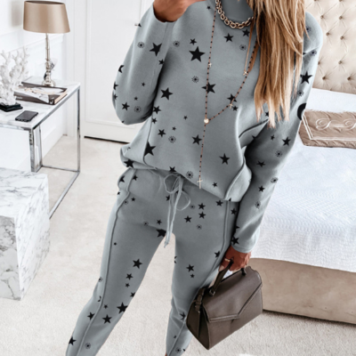 Women's star print casual fashion sports two-piece suit