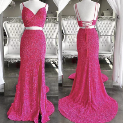 Fuchsia prom dresses under 100 two piece - Thumbnail 2