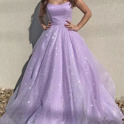Sparkly lavender prom dresses criss cross - Thumbnail 2