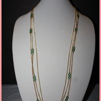 Gold & Green Drop Necklace with Earrings - Thumbnail 1