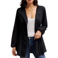 Women's Solid Color Casual Zipper Loose Hooded Cardigan Tops - Thumbnail 1
