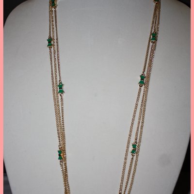 Gold & green bows drop necklace with earrings