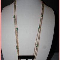 Gold & Green Bows Drop Necklace with Earrings - Thumbnail 2