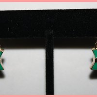 Gold & Green Bows Drop Necklace with Earrings - Thumbnail 1