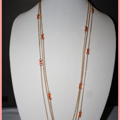 Gold & orange bows drop necklace with earrings