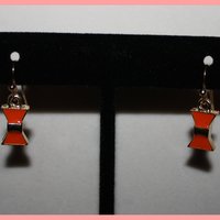 Gold & Orange Bows Drop Necklace with Earrings - Thumbnail 1