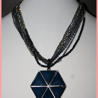 Blue hexagon necklace