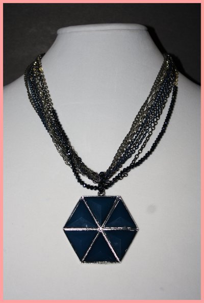 Blue hexagon necklace
