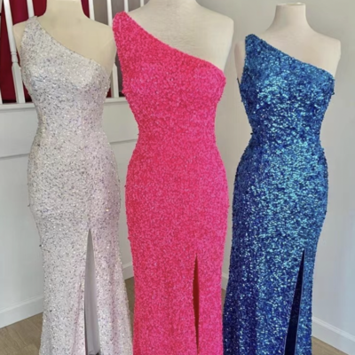 One shoulder prom dresses slit side - Thumbnail 3