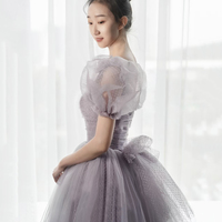 Purple tulle long prom dress A line evening gown - Thumbnail 2