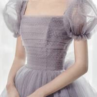 Purple tulle long prom dress A line evening gown - Thumbnail 3