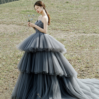 Gray tulle lace long ball gown dress formal dress - Thumbnail 2