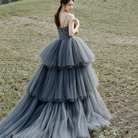 Gray tulle lace long ball gown dress formal dress - Thumbnail 3