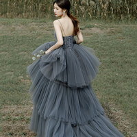 Gray tulle lace long ball gown dress formal dress - Thumbnail 4