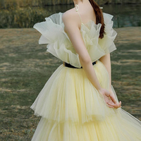 Yellow tulle long ball gown dress A line evening gown - Thumbnail 2