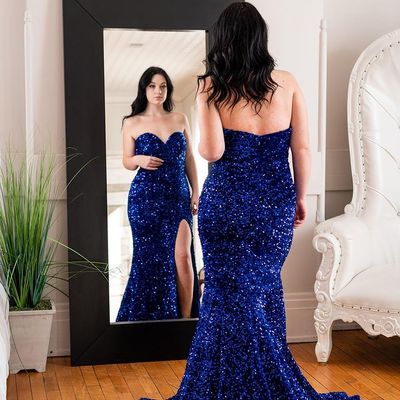 Sparkly Mermaid Sweetheart Velvet Sequins Prom Dress with Slit