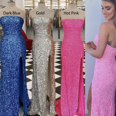 Strapless slit prom dresses  - Thumbnail 1