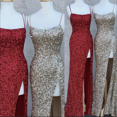 Burgundy/gold slit prom dresses - Thumbnail 2
