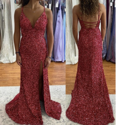 Burgundy V Neck Prom Dresses 