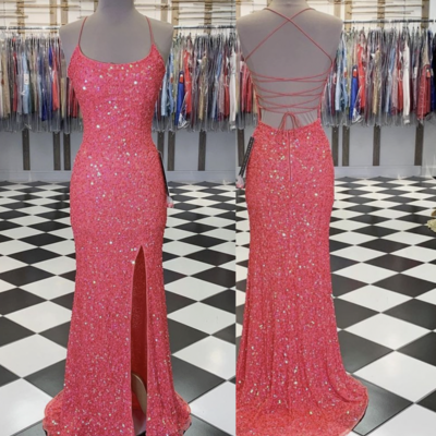 Slit prom dresses criss cross back - Thumbnail 4