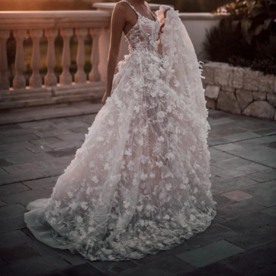 Romantic a-line scoop neck ivory lace spring wedding dress bridal gown,709 - Thumbnail 2