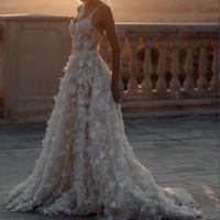 Romantic A-Line Scoop Neck Ivory Lace Spring Wedding Dress Bridal Gown,709 - Thumbnail 2