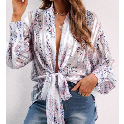 Loose long-sleeved cardigan printed shirt