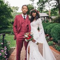 Sexy Lace Mermaid Wedding Dresses V Neck Long Sleeve Appliqued Strapless Bridal Gowns Backless Bridal Gowns vestido de novia Wedding Dress,713 - Thumbnail 1