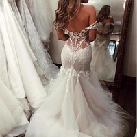 Cheap Off the Shoulder Mermaid Wedding Dresses Vintage Lace Bridal Gown,716 - Thumbnail 1