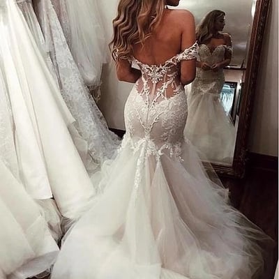 Cheap off the shoulder mermaid wedding dresses vintage lace bridal gown,716