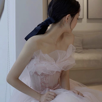 Pink tulle sequins long prom gown A line evening gown - Thumbnail 1