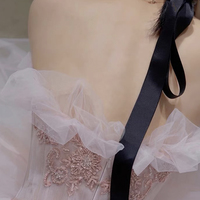 Pink tulle sequins long prom gown A line evening gown - Thumbnail 3