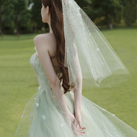 Green tulle lace long prom dress evening dress - Thumbnail 5