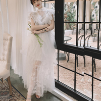 White tulle lace long prom dress evening dress - Thumbnail 5