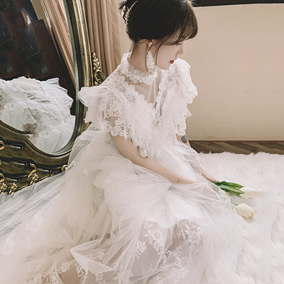 White tulle lace long prom dress evening dress - Thumbnail 3