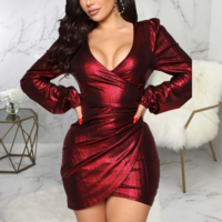 Sexy Fashion Slim V-Neck Long Sleeve Dress - Thumbnail 2