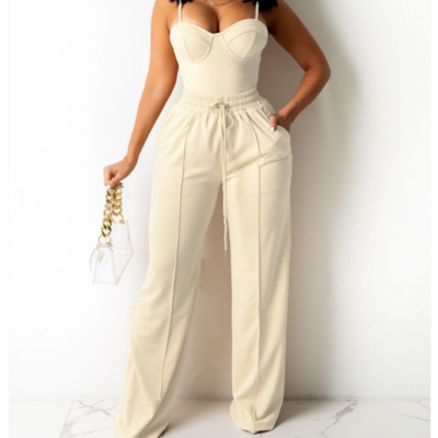 Solid color fashion women's sleeveless sling vest two-piece set - Thumbnail 2