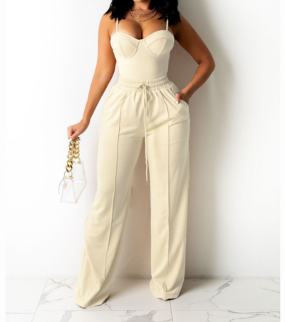 Solid Color Fashion Women'S Sleeveless Sling Vest Two-Piece Set