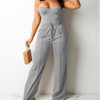 Solid Color Fashion Women'S Sleeveless Sling Vest Two-Piece Set - Thumbnail 1