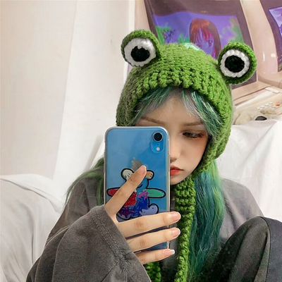 Kawaii frog embroidery beanies knit hat