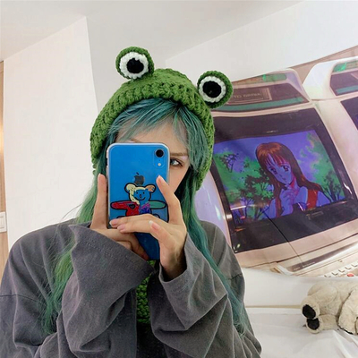 Kawaii frog embroidery beanies knit hat