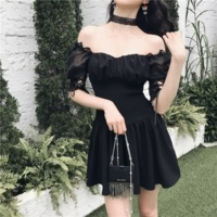 Puff Sleeve Black Lace up Gothic Dress,Black Short Homecoming Dresses,1266 - Thumbnail 1