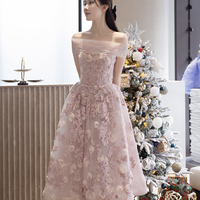 Pink tulle lace short prom dress homecoming dress - Thumbnail 3